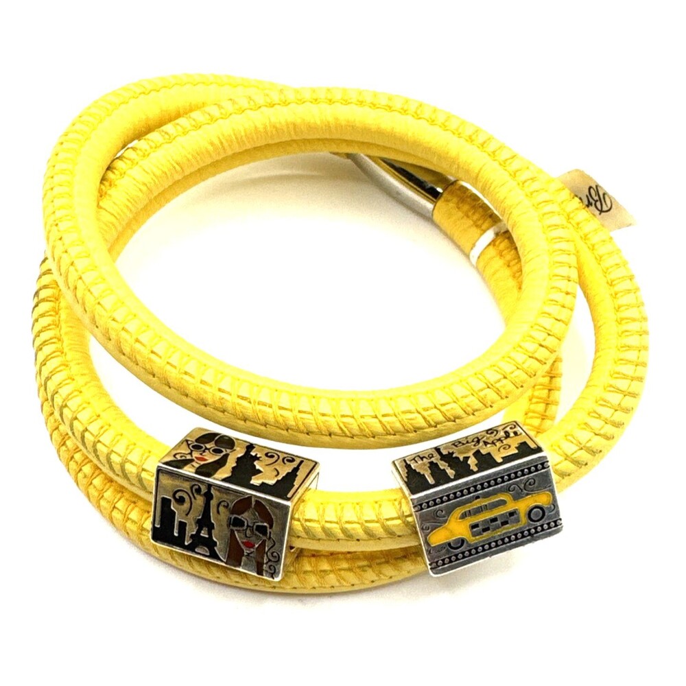 Brighton Woodstock Yellow Triple Leather Bracelet NWT 22in +Fashionista Beads